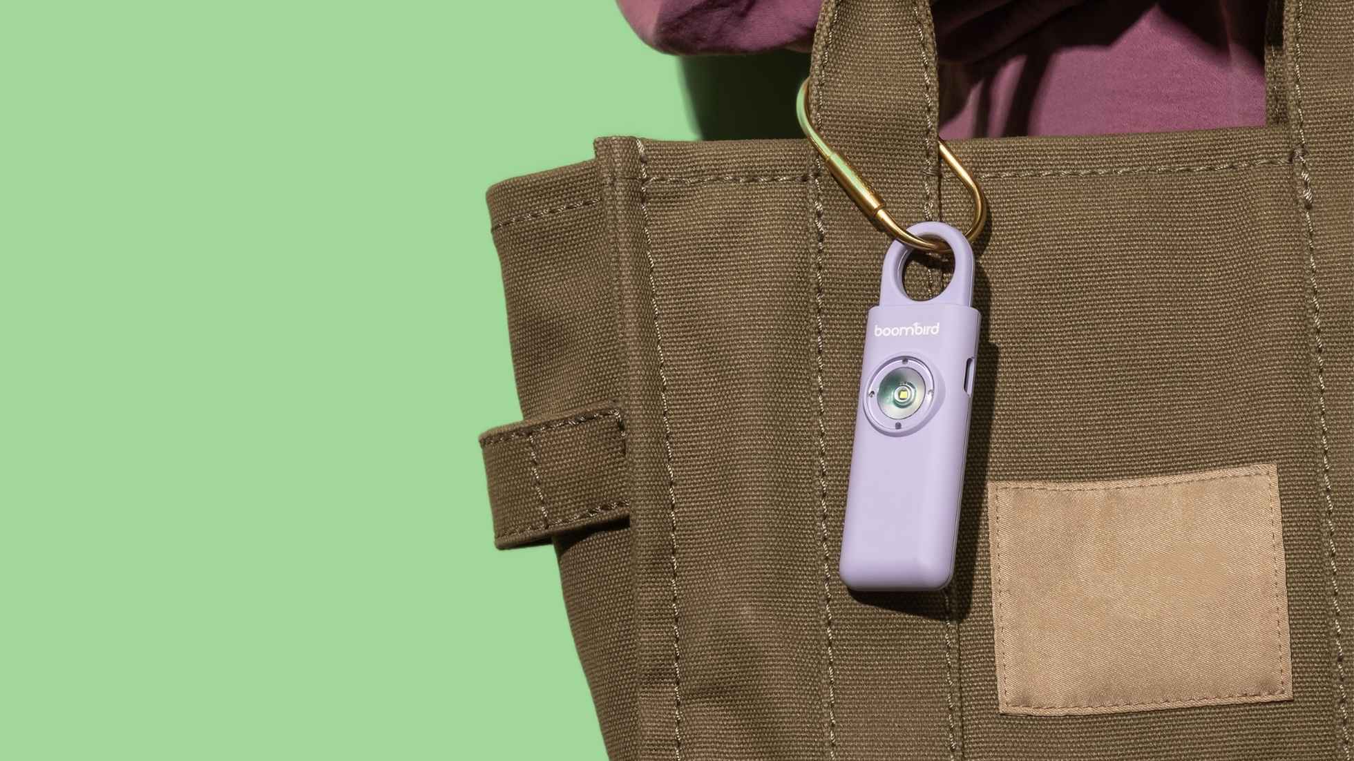 Personal Safety Alarm clipped to Handbag
